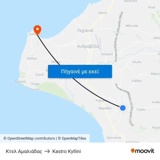 Κτελ Αμαλιάδας to Kastro Kyllini map