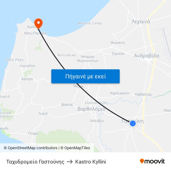 Ταχυδρομείο Γαστούνης to Kastro Kyllini map