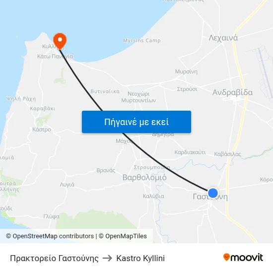 Πρακτορείο Γαστούνης to Kastro Kyllini map