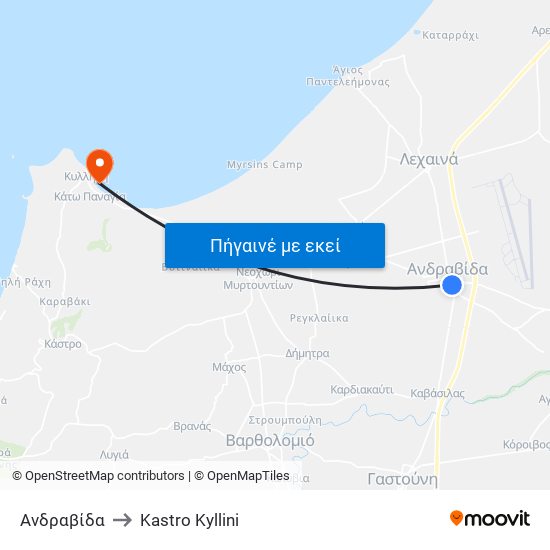 Ανδραβίδα to Kastro Kyllini map