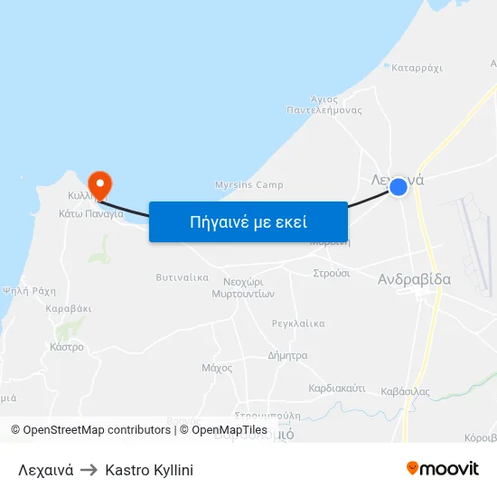 Λεχαινά to Kastro Kyllini map