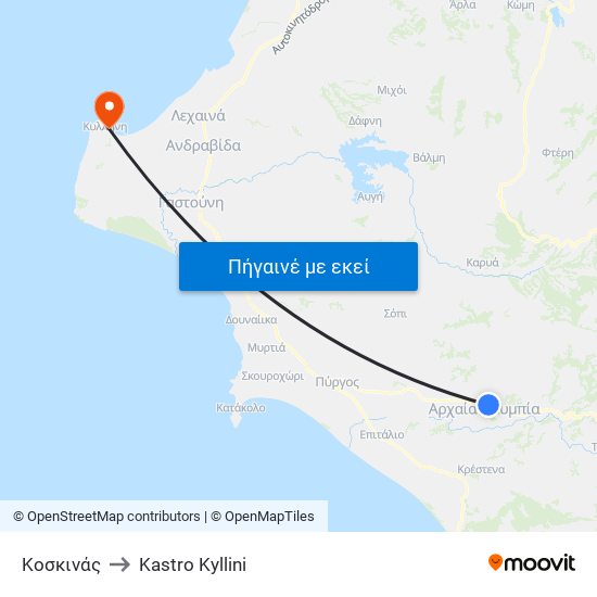 Κοσκινάς to Kastro Kyllini map