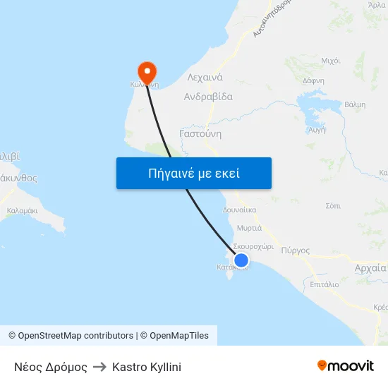 Νέος Δρόμος to Kastro Kyllini map