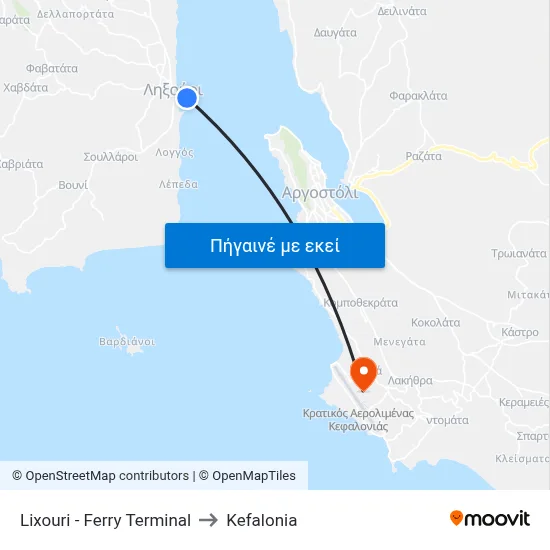 Lixouri - Ferry Terminal to Kefalonia map