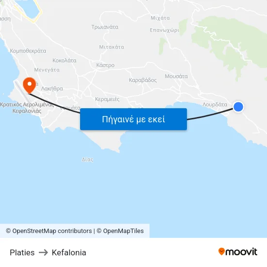 Platies to Kefalonia map