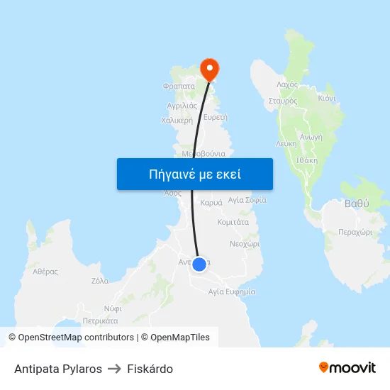 Antipata Pylaros to Fiskárdo map