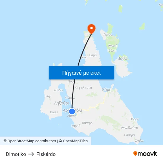 Dimotiko to Fiskárdo map