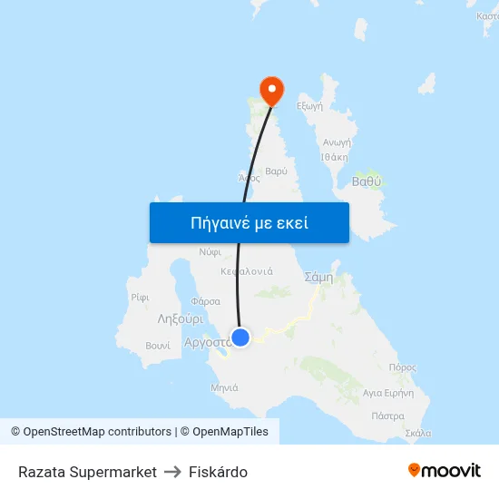 Razata Supermarket to Fiskárdo map