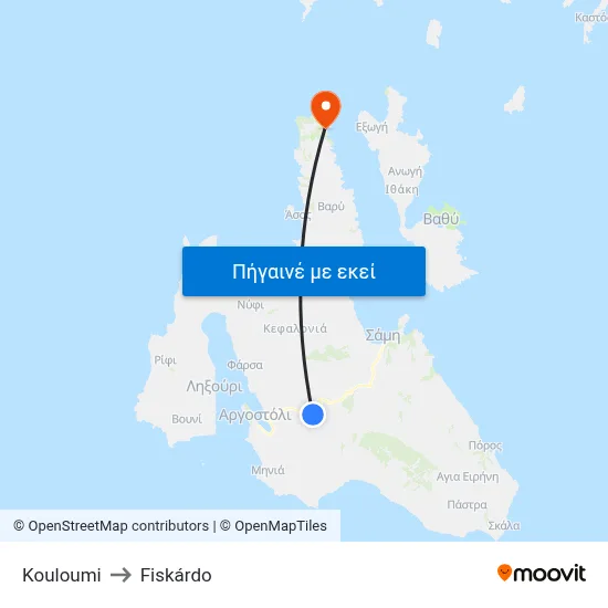 Kouloumi to Fiskárdo map