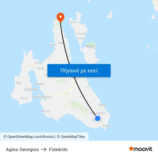 Agios Georgios to Fiskárdo map