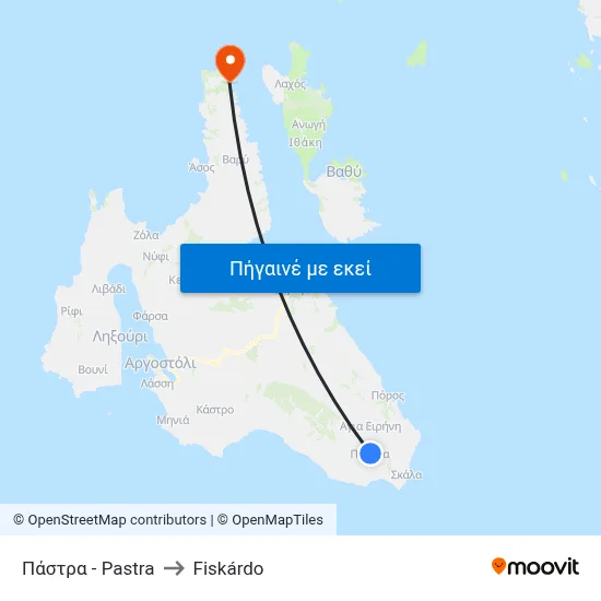 Πάστρα - Pastra to Fiskárdo map
