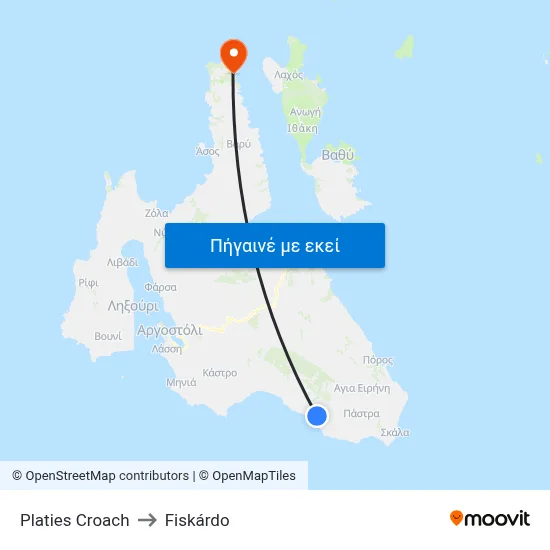 Platies Croach to Fiskárdo map