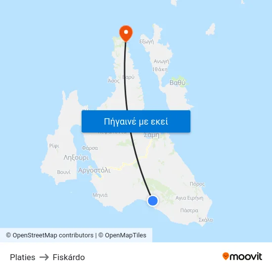 Platies to Fiskárdo map
