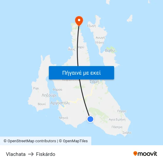 Vlachata to Fiskárdo map