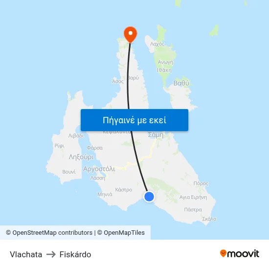 Vlachata to Fiskárdo map