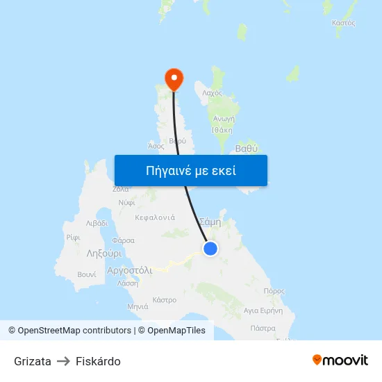 Grizata to Fiskárdo map
