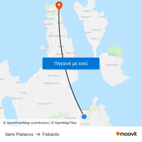Sami Platanos to Fiskárdo map