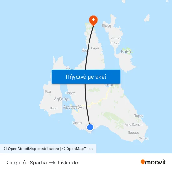 Σπαρτιά - Spartia to Fiskárdo map