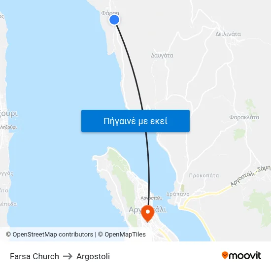 Farsa Church to Argostoli map