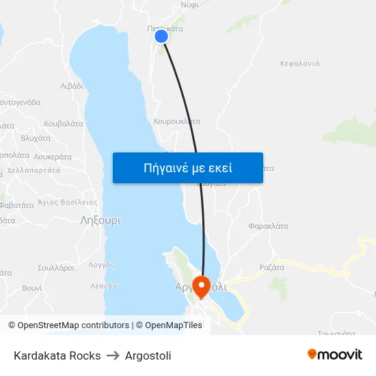 Kardakata Rocks to Argostoli map