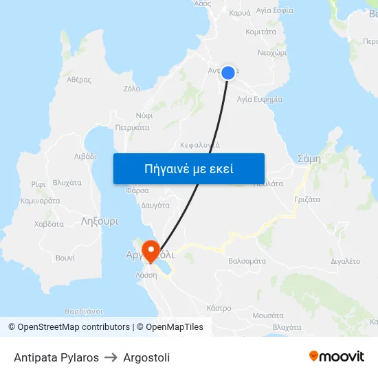 Antipata Pylaros to Argostoli map