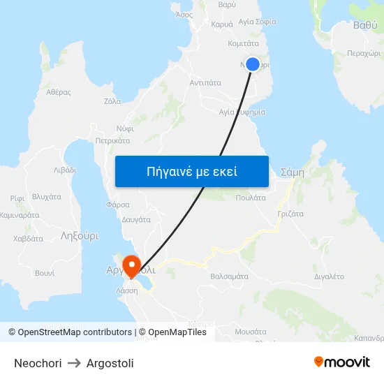 Neochori to Argostoli map