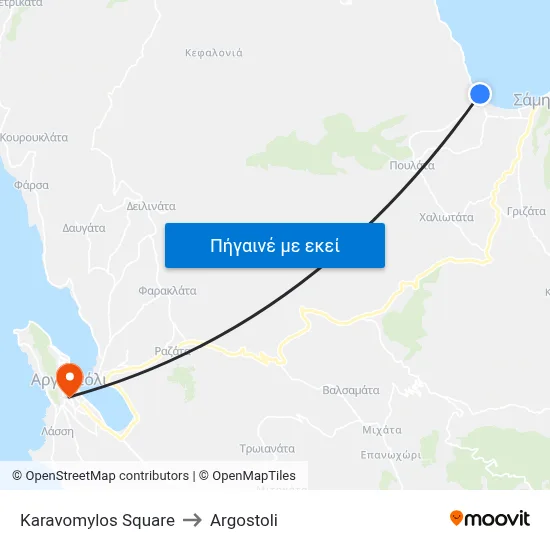 Karavomylos Square to Argostoli map