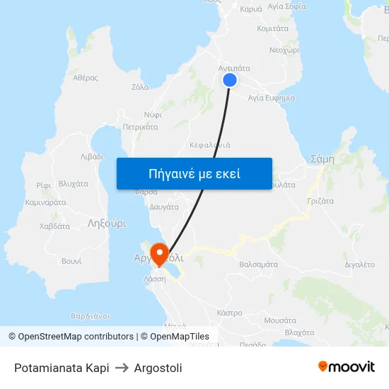 Potamianata Kapi to Argostoli map
