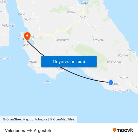 Valerianos to Argostoli map