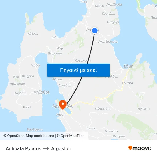 Antipata Pylaros to Argostoli map