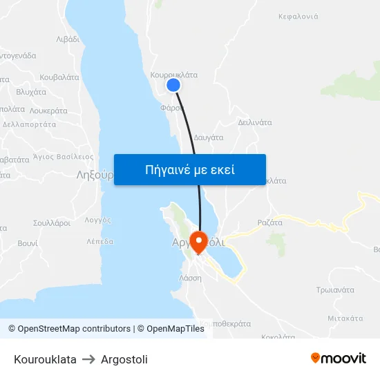 Kourouklata to Argostoli map