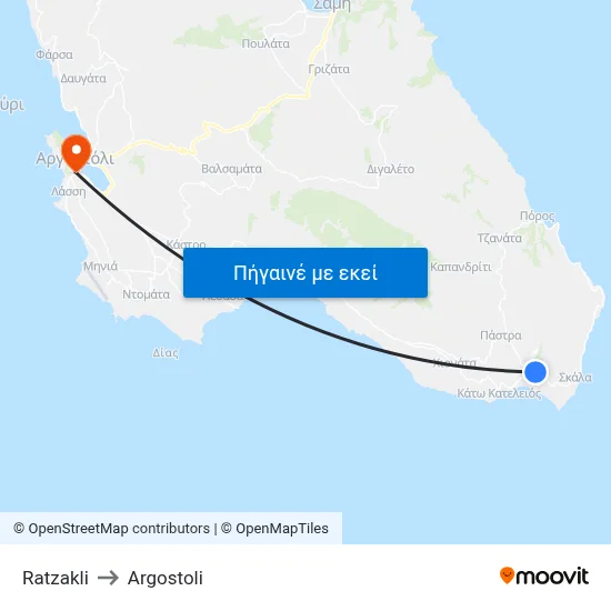 Ratzakli to Argostoli map