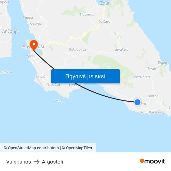Valerianos to Argostoli map