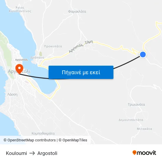 Kouloumi to Argostoli map