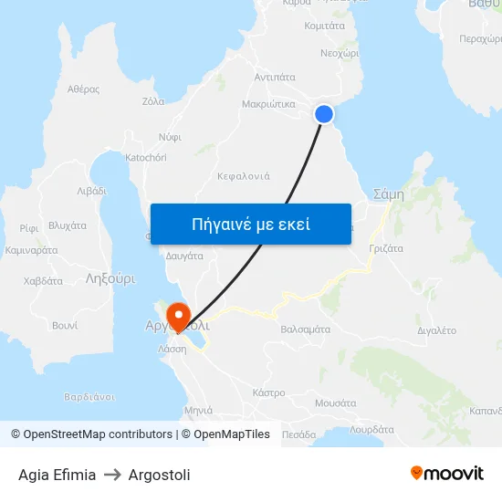 Agia Efimia to Argostoli map