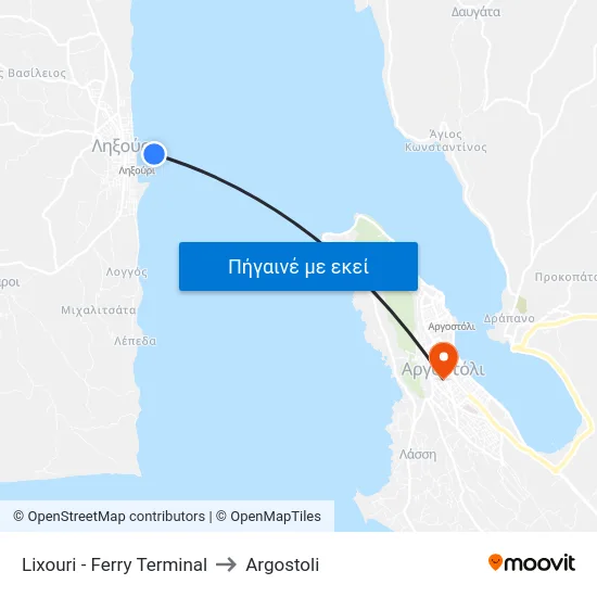 Lixouri - Ferry Terminal to Argostoli map