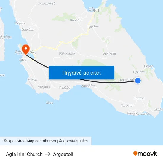 Agia Ιrini Church to Argostoli map