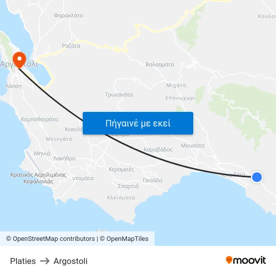 Platies to Argostoli map