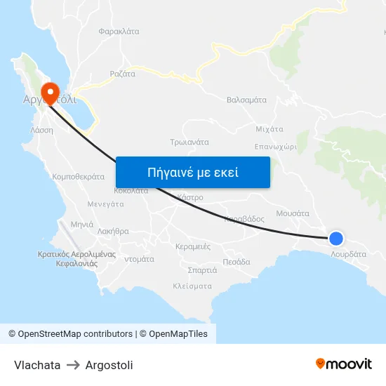 Vlachata to Argostoli map