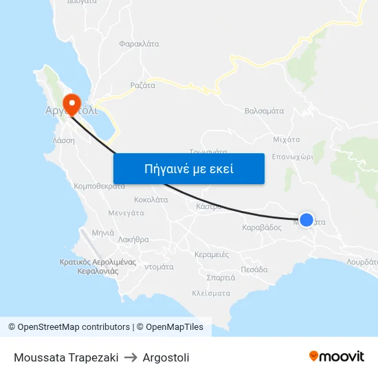 Moussata Trapezaki to Argostoli map