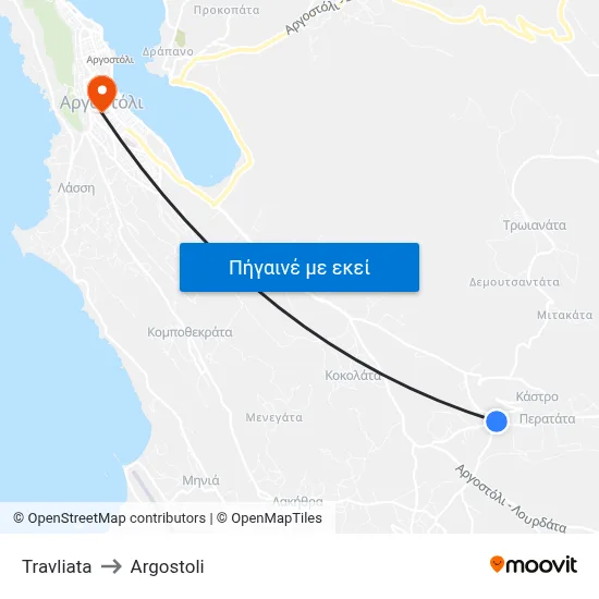 Travliata to Argostoli map