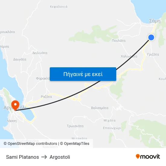 Sami Platanos to Argostoli map