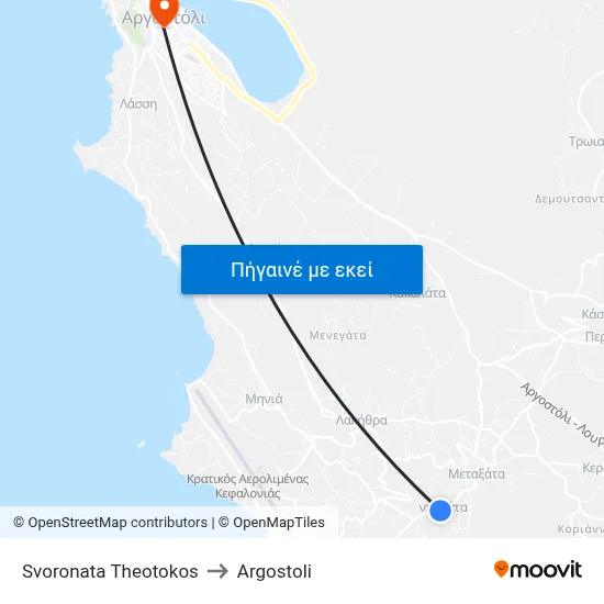 Svoronata Theotokos to Argostoli map