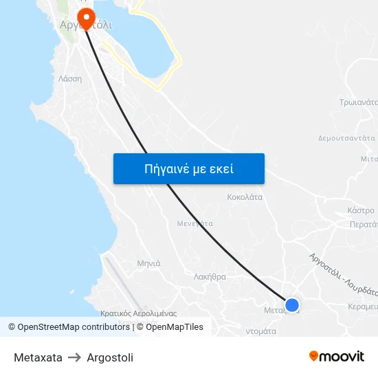 Metaxata to Argostoli map