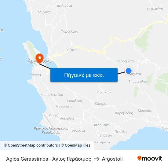 Agios Gerassimos - Άγιος Γεράσιμος to Argostoli map