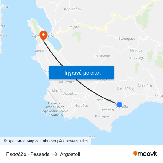Πεσσάδα - Pessada to Argostoli map