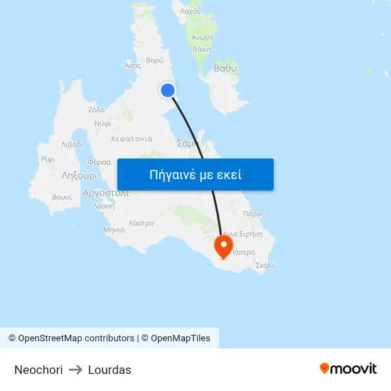 Neochori to Lourdas map