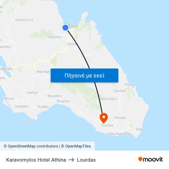 Karavomylos Hotel Athina to Lourdas map