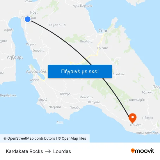 Kardakata Rocks to Lourdas map