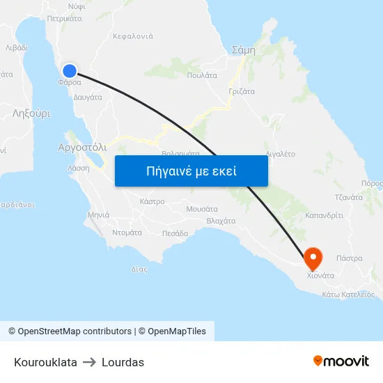 Kourouklata to Lourdas map